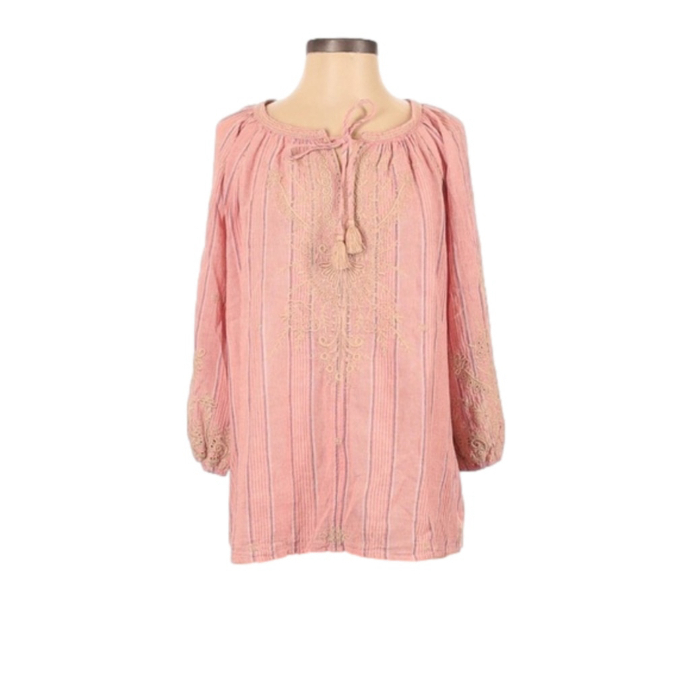 Johnny Was Small Embroidered floral pink long sleeve blouse